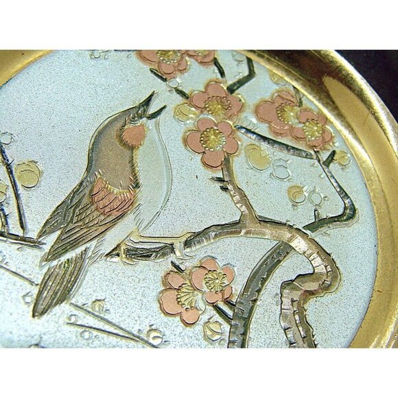 Dynasty Gallery The Art of Chokin Singing Bird Ring Holder Trinket Dish Plate 4" - Picture 8 of 8